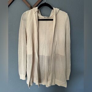 Marled Open Front Neutral Knit Cardigan With Hoodie Size Small Great Condition